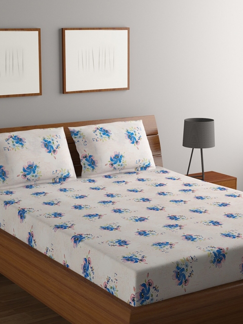 

BOMBAY DYEING White & Blue Floral 140 TC Cotton Queen Bedsheet with 2 Pillow Covers