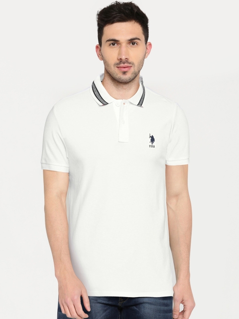 

U.S. Polo Assn. Men White Solid Polo Collar T-shirt