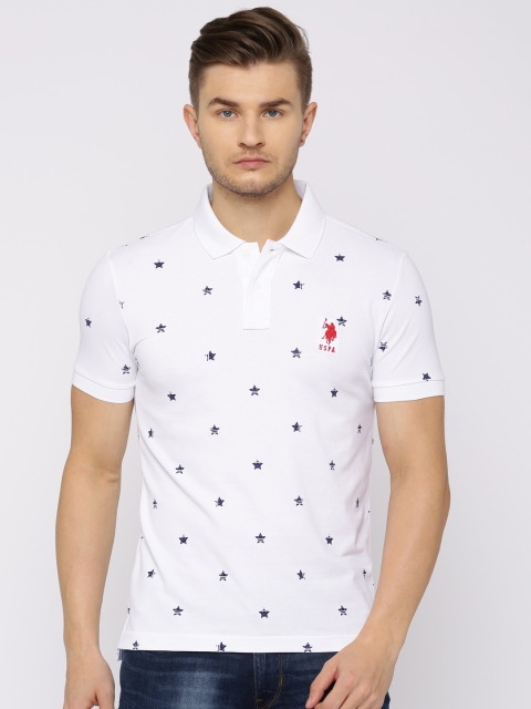 

U.S. Polo Assn. Men White Printed Polo Collar T-shirt