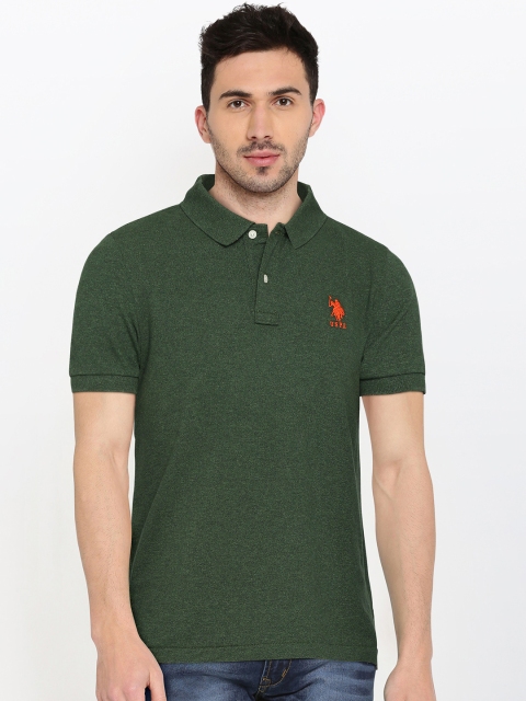 

U.S. Polo Assn. Men Green Solid Polo Collar T-shirt