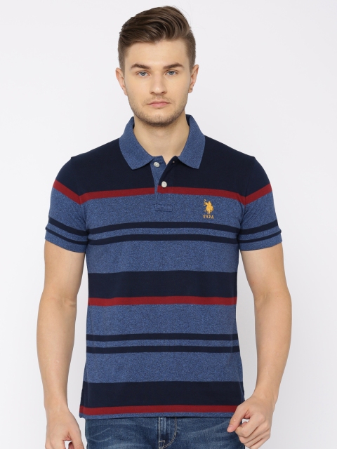 

U.S. Polo Assn. Men Navy Blue Striped Polo Collar T-shirt