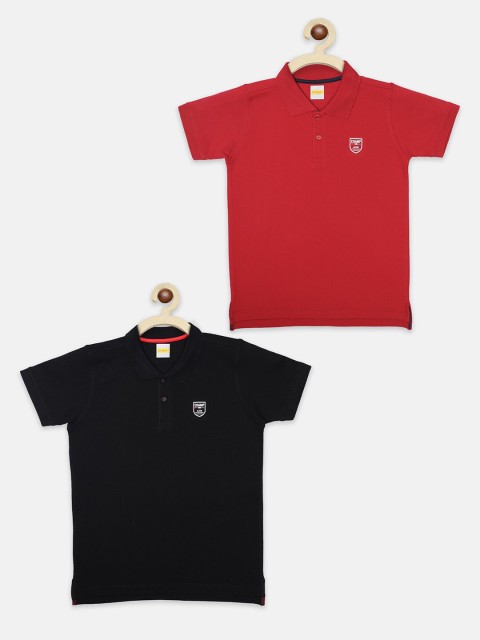 

AXM CHAMP Boys Pack of 2 Black & Maroon Polo Collar T-shirt