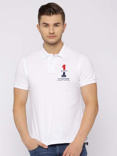 

U.S. Polo Assn. Men White Solid Polo Collar T-shirt