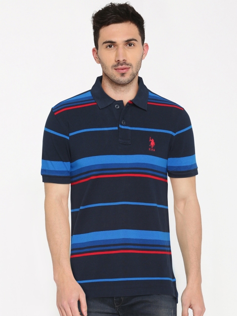 

U.S. Polo Assn. Men Navy Striped Polo Collar T-shirt, Navy blue