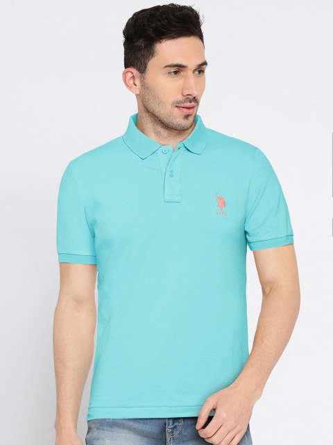 

U.S. Polo Assn. Men Blue Solid Polo Collar T-shirt