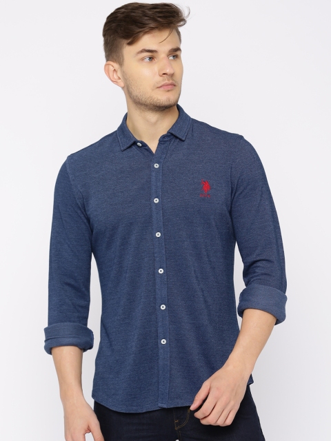 

U.S. Polo Assn. Men Navy Regular Fit Solid Casual Shirt, Navy blue