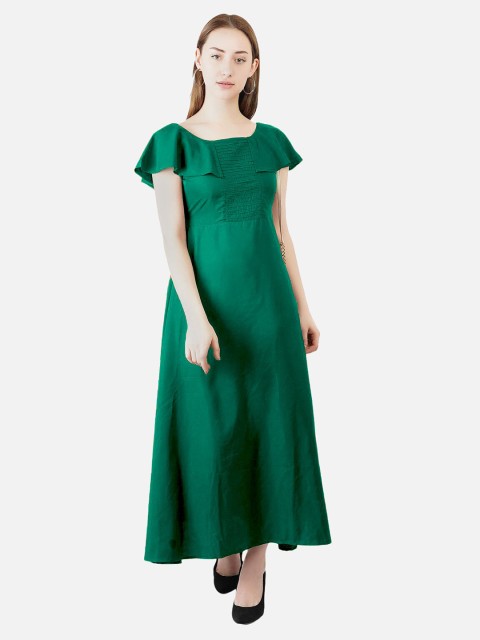 

Indietoga Green Crepe Solid Maxi Dress