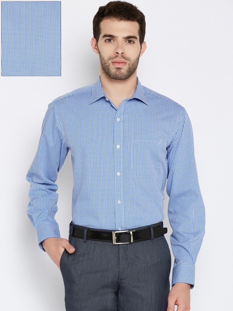 

John Players Men Blue & White Checked Formal Shirt