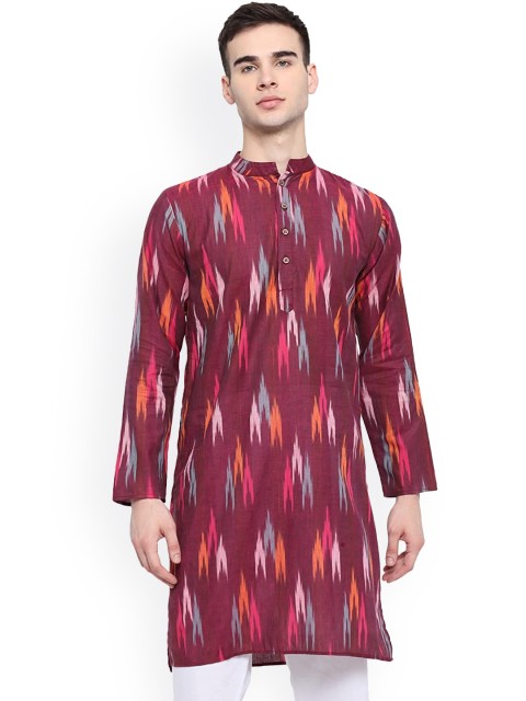 

Vastraa Fusion Men Purple Printed Ikat Straight Cotton Kurta