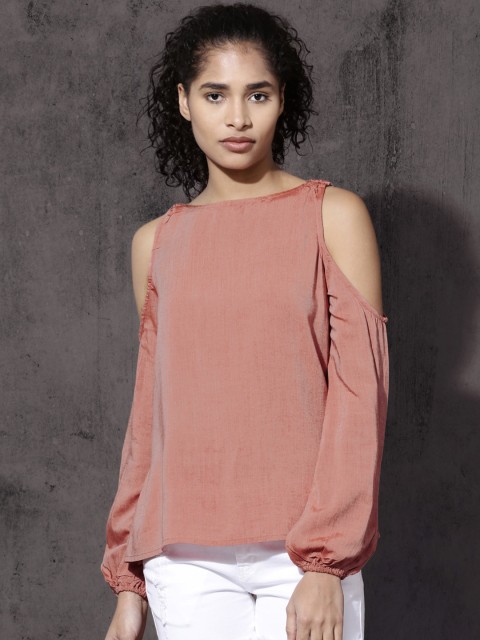 

Roadster Women Pink Solid A-Line Pure Cotton Top