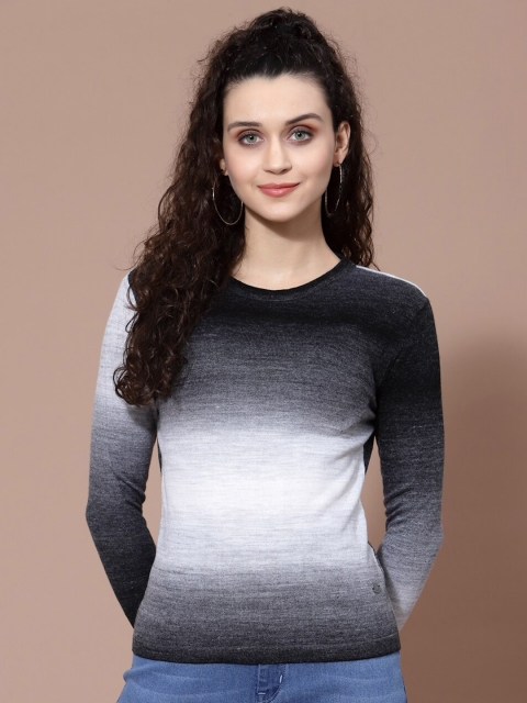 

Wool Trees Women Black & White Colourblocked Pullover