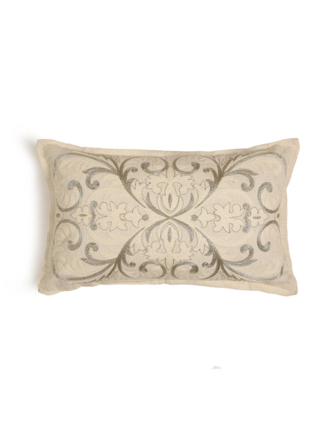 

Amoliconcepts Cream Embroidered Cotton Rectangle Cushion Cover