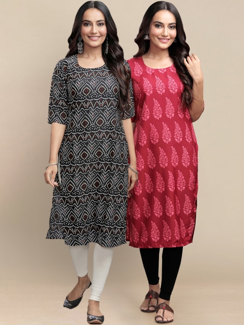 

KALINI Pack Of 2 Women Black & Red Ethnic Motifs Printed Crepe Kurta