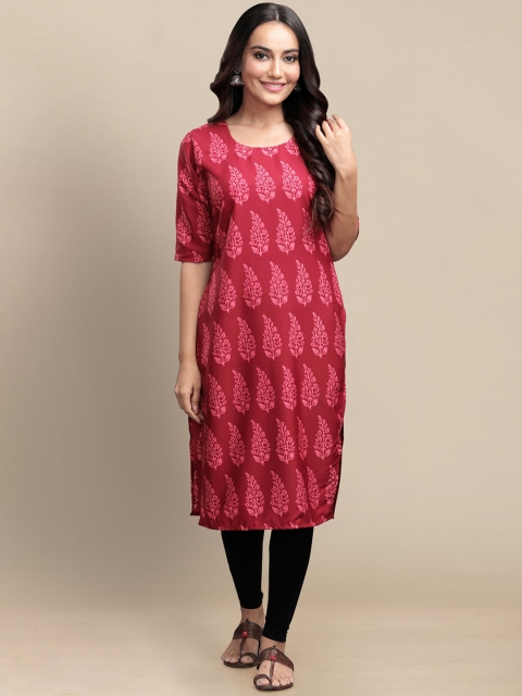 

KALINI Women Red & Black Ethnic Motifs Printed Block Print Crepe Kurta