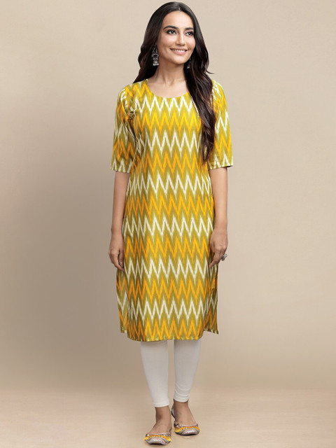 

KALINI Women Yellow & Green Geometric Printed Crepe Kurta