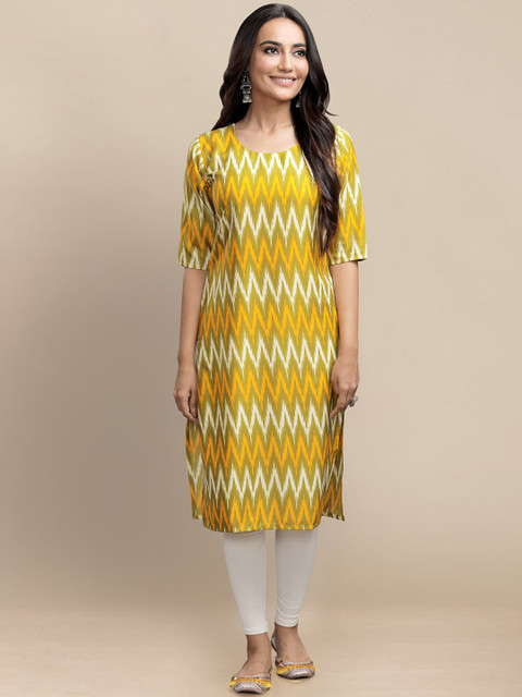

KALINI Women Pack of 4 Ethnic Motifs Printed Crepe Kurta, Yellow