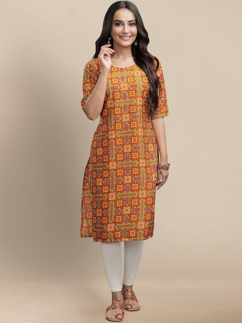 KALINI Women Pack of 4 Ethnic Motifs Printed Crepe Kurta, Orange