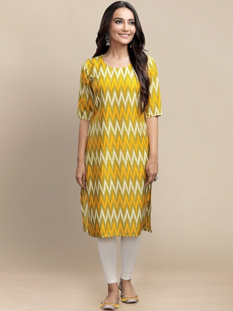 

KALINI Women Pack of 4 Ethnic Motifs Printed Crepe Kurta, Yellow