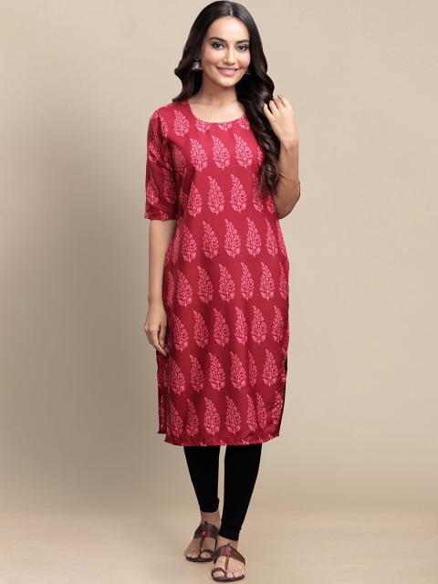 

KALINI Women Pack Of 4 Ethnic Motifs Printed Block Print Crepe Kurta, Red