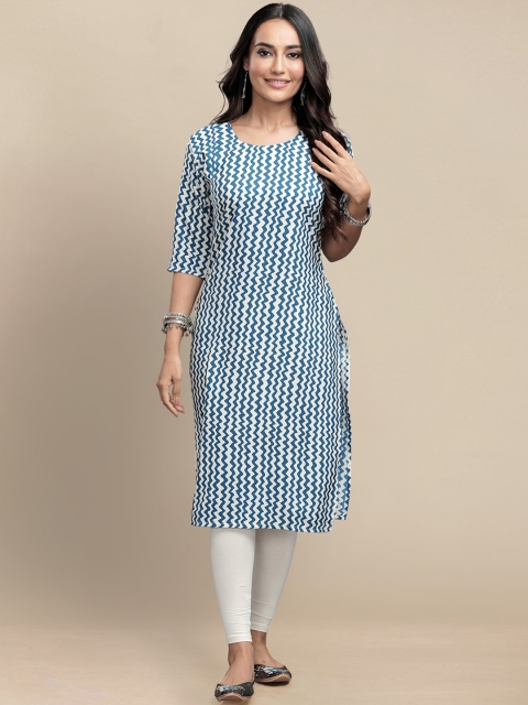 

KALINI Women ack of 5 Geometric Printed Block Print Crepe Kurta, Blue