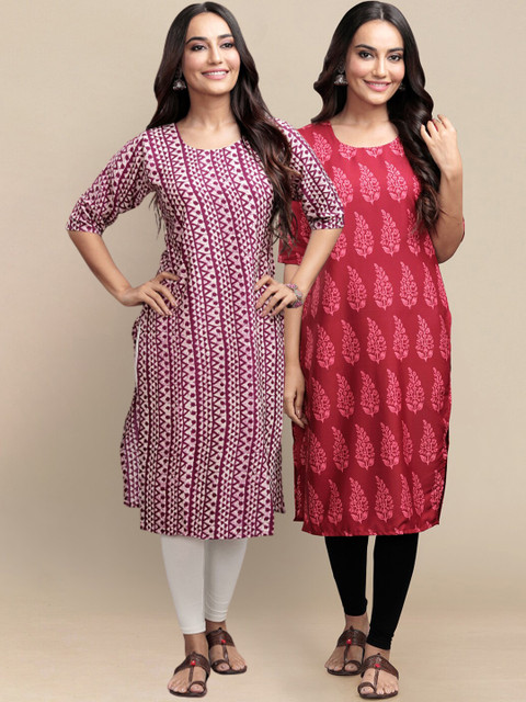 

KALINI Women Purple & Pink Pack Of 2 Paisley Printed Crepe Kurta