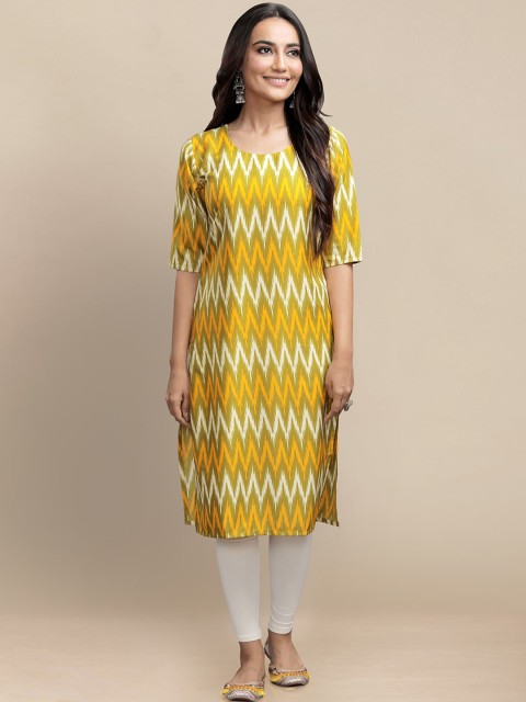 

KALINI Women Pack of 4 Ethnic Motifs Printed Crepe Kurta, Yellow
