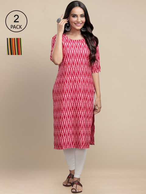 

KALINI Women White & Red Pack Of 2 Geometric Crepe Kurta