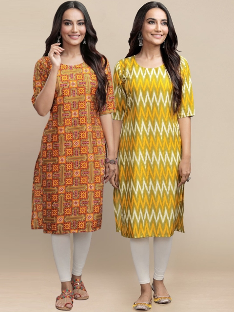

KALINI Women Pack Of 2 Yellow Geometric Printed Crepe Kurta