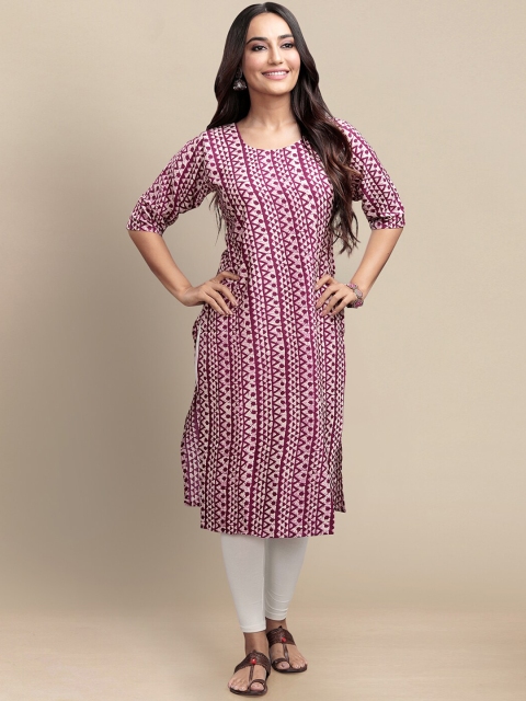 

KALINI Women Pack of 6 Geometric Printed Crepe Kurtas, Coral