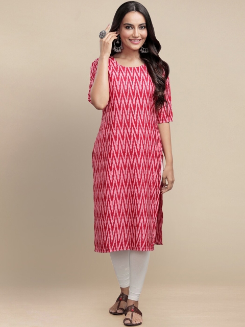 

KALINI Women Pack of 5 Ethnic Motifs Printed Block Print Crepe Kurta, Red
