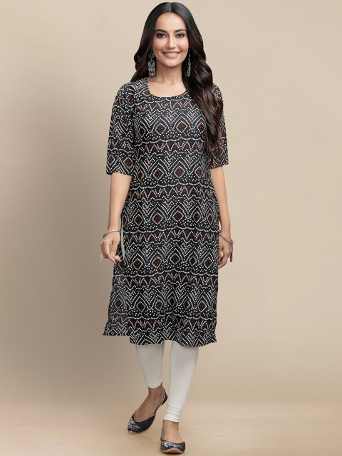 

KALINI Women Pack Of 4 Geometric Printed Crepe Kurtas, Black