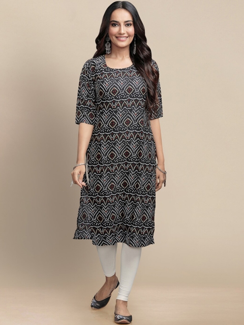 

KALINI Women Pack Of 6 Black & Pink Geometric Printed Crepe Kurta