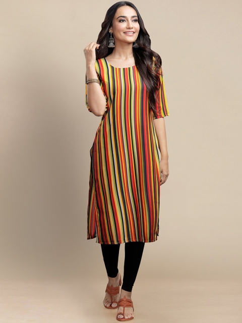 

KALINI Women Pack Of 6 Printed Crepe Straight Kurta, Mustard