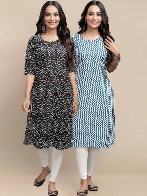 

KALINI Women Pack of 2 Black & Blue Digital Printed Straight Kurta