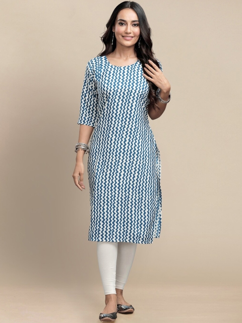 

KALINI Women White & Blue Pack Of 5 Geometric Printed Crepe Kurta