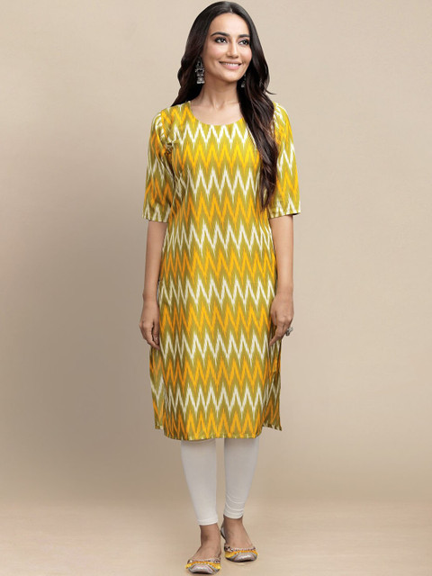 

KALINI Women Yellow & Pink Pack Of 3 Geometric Crepe Kurta