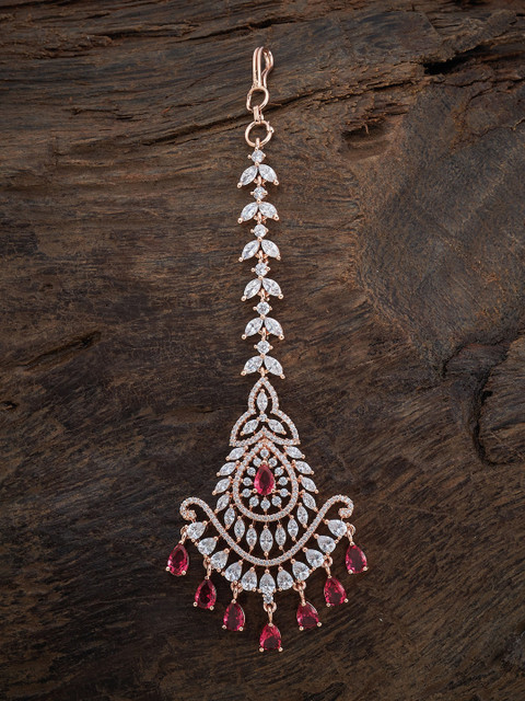 

Kushal's Fashion Jewellery Rose Gold-Plated Red CZ-Studded Maang Tikka