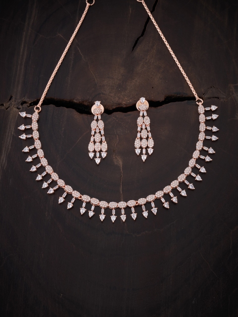 

Kushal's Fashion Jewellery Rose-Gold-Plated & White CZ Stone Studded Jewellery Set