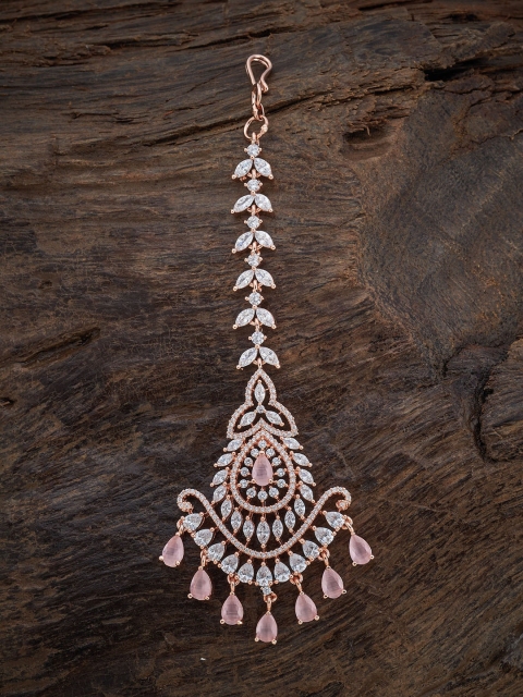 

Kushal's Fashion Jewellery Women Rose Gold-Plated Pink & White CZ-Studded Maang Tikka