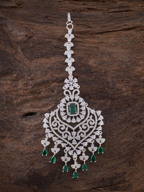 

Kushal's Fashion Jewellery Rhodium-Plated Silver-Toned CZ-Studded Maang Tikka