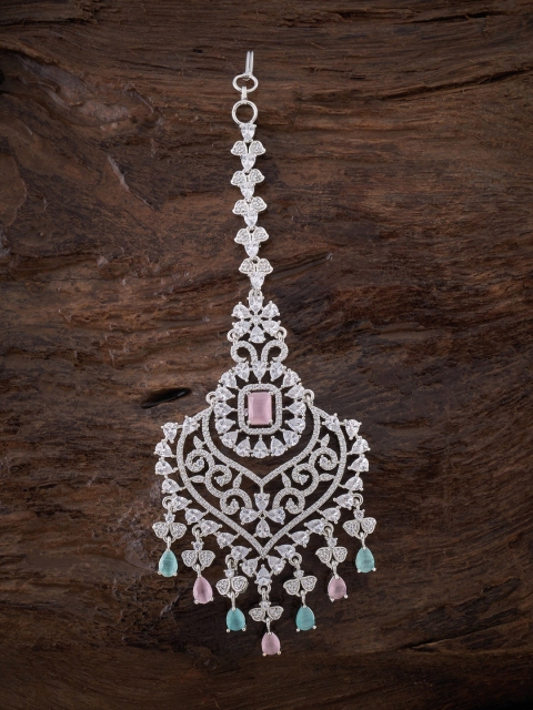 

Kushal's Fashion Jewellery Rhodium-Plated Pink Stone-Studded Maang Tikka