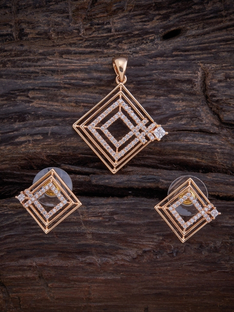 

Kushal's Fashion Jewellery Gold-Plated Pendant & Earrings Jewellery Set, White