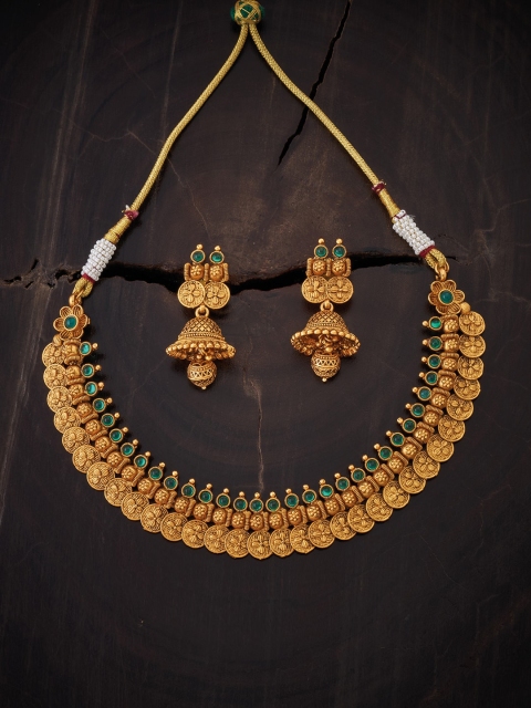 

Kushal's Fashion Jewellery Gold-Toned Green Artificial Stones and Beads Jewellery Set