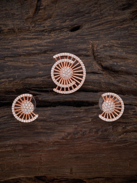

Kushal's Fashion Jewellery Rose Gold-Plated CZ-Studded & Beaded Pendant & Earrings Set, White