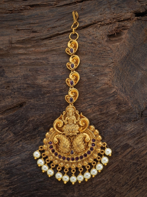 

Kushal's Fashion Jewellery Gold-Toned & Red Artificial Stones & Beaded Maang Tika