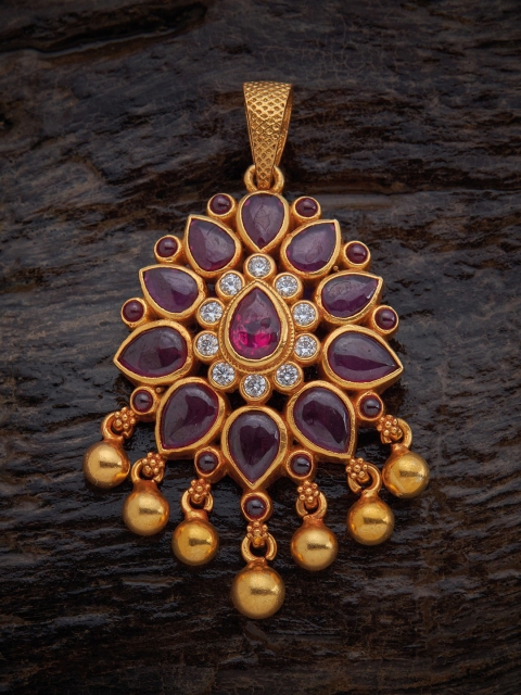 

Kushal's Fashion Jewellery Gold-Toned Ruby & White Artificial Stone Studded & Beaded Pendant, Red