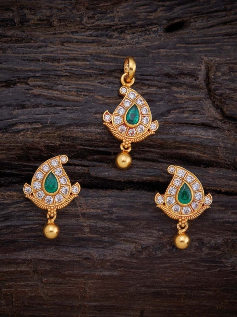 

Kushal's Fashion Jewellery Gold-Plated Green Stone Studded Pendant