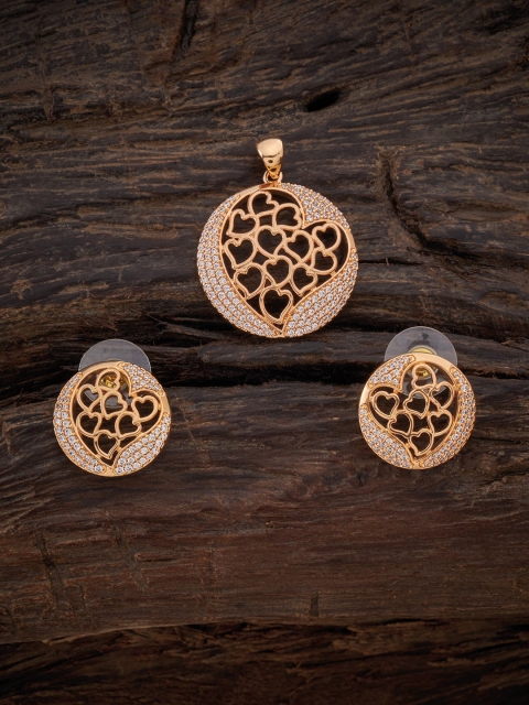 

Kushal's Fashion Jewellery White CZ Studded Rose Gold-Plated Pendant & Earring Set