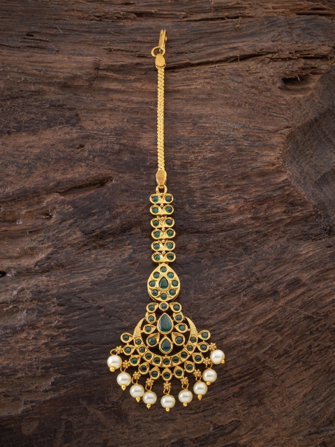 

Kushal's Fashion Jewellery Gold-Toned & Green Stone-Studded & Beaded Maangtika