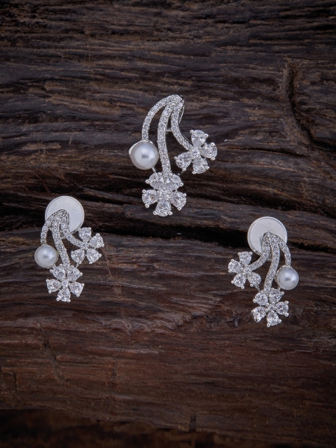 

Kushal's Fashion Jewellery Woman Rhodium Polish Sparkling CZ Pendent & Earring, White